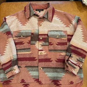 Womens oversized Blu Pepper Aztec multi color pink button up shacket size S
